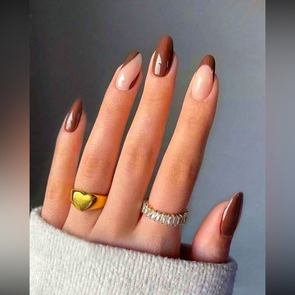 Other - Almond Shaped ManicurePress on Nails Coffee-Color Striped Tips, Glue & Nail File